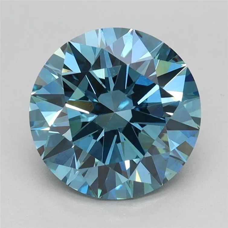2.18ct Round Lab Grown Diamond (Colour Fancy Vivid Blue, Clarity VVS2, Cut ID, IGI Certified)