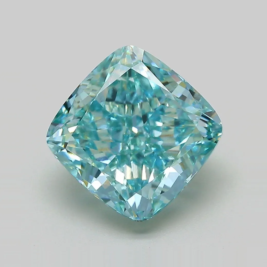 5.08ct Cushion modified Lab Grown Diamond (Colour Fancy Vivid Green Blue, Clarity VVS2, IGI Certified)
